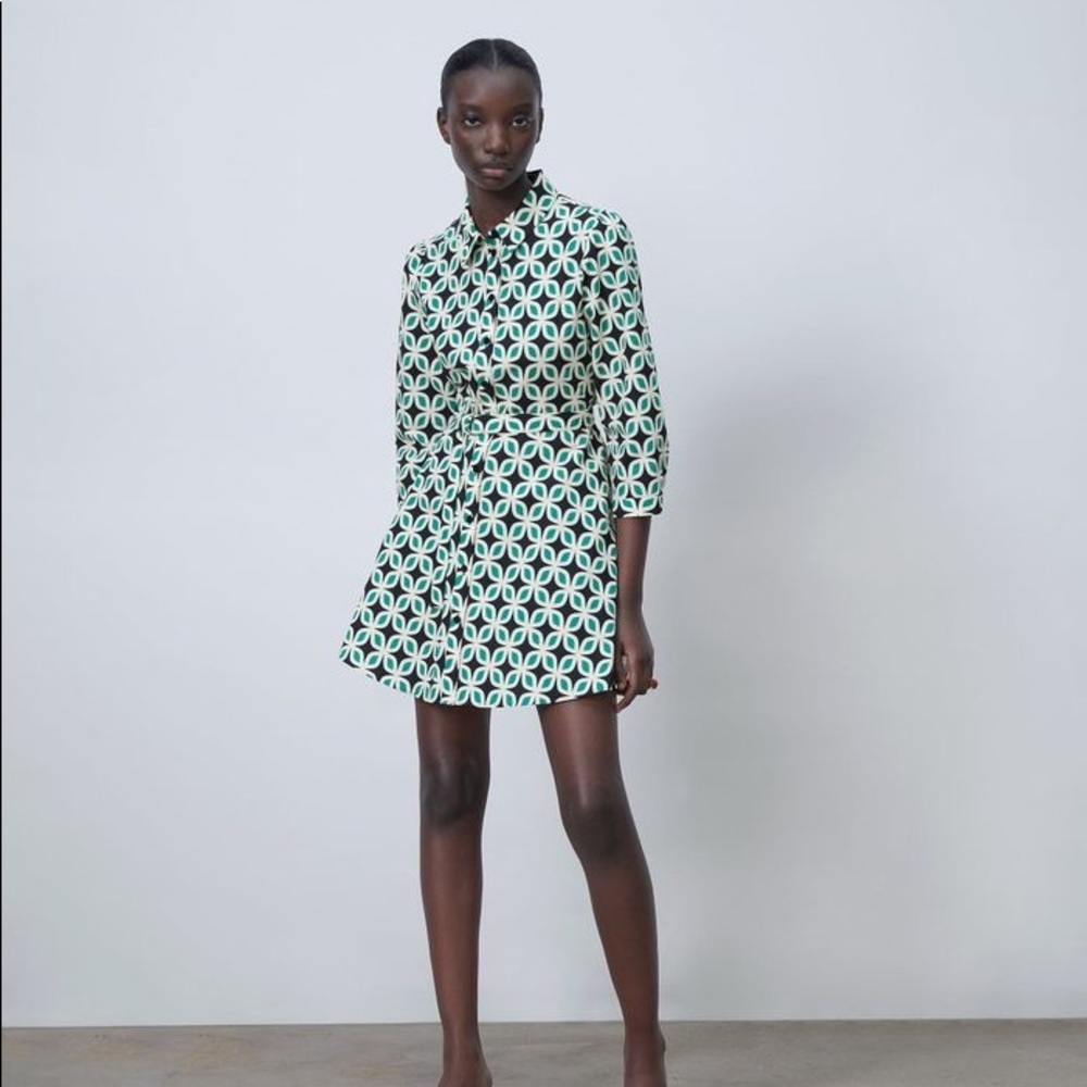 Zara Printed Dress with Belt size Medium